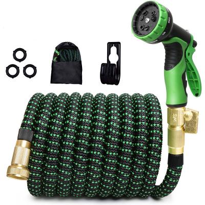 China 25ft 50ft 75ft 100ft 150ft Light Weight Garden Hose Solid Fittings Double Latex Adjustable Brass Core Flexi Expanding Hose for sale