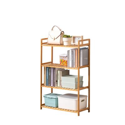 China Viable Multifunctional Shelf Plant Rack Bookcase Organizer Bamboo 4 Tier Kitchen Storage Rack Bathroom Shelves for sale