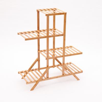 China Factory balcony wholesale ECO-frendly flower bamboo multi-layer wooden rack indoor and outdoor display stand for sale