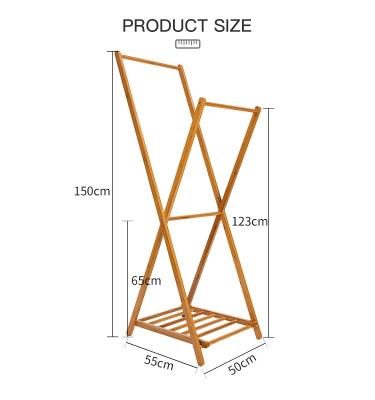 China (Size)Adjustable Wholesale Bamboo Portable Clothes Rack Fabrics Display Rack for sale