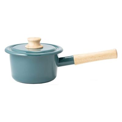 China Sustainable Wooden Handle Enamel Soup Pot Cooking Ware Cooking Food Soup Pot Enamel Coating Kitchen Pots for sale