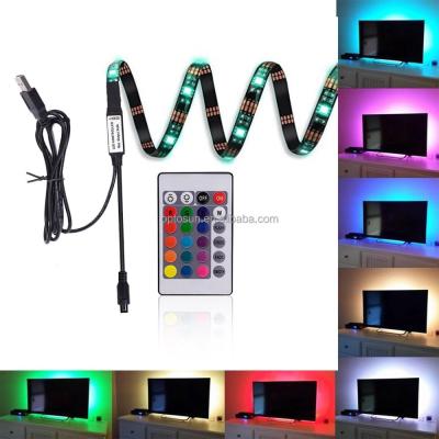 China Residential Strip 5050 RGB USB LED Light Flexible Adhesive Back Tape Kit + 24 Remote Control for HDTV TV Monitor Decoration for sale