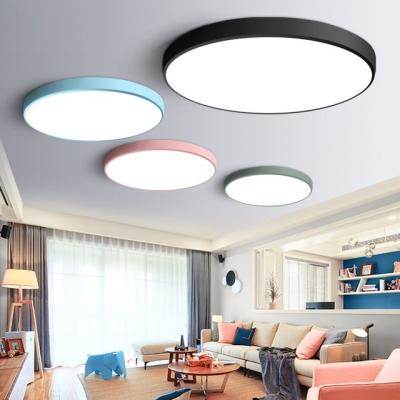 China Surface mounted Nordic hot sale 24W Macaron color round ceiling light, modern minimalist ultra-thin ceiling lamp for living room for sale