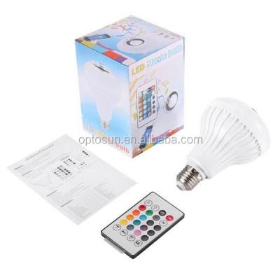 China Hot Selling Smart E27 12W RGBW Home App Control Wireless Remote Control Speaker Color Changeable Music Rhythm LED Bulb E27 Lamp Base for sale