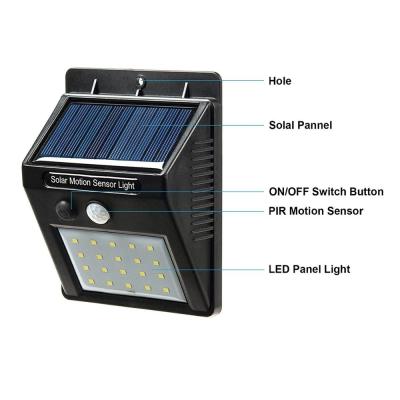 China Garden Radio 20 LED Solar Motion Sensor Lights Waterproof Outdoor Solar Led Lamps for sale