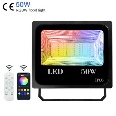 China Modern 50W RGBW Led Flood App Control LED Light Smart Flood Lights IP66 Waterproof Dimmable Outdoor Led Flood Lights for sale