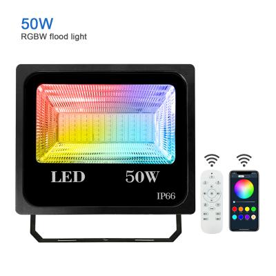 China 50W RGBW Smart LED Waterproof Flood Light Color App Control Music Rhythm Timing Changing Garden Park for sale