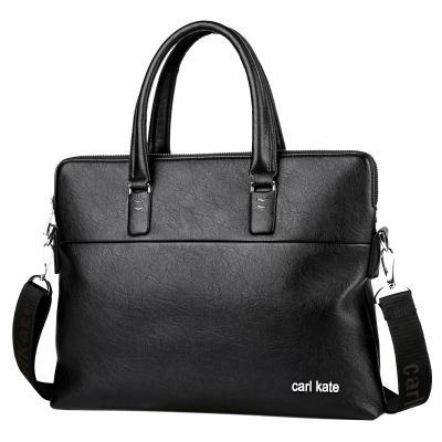 China PU Handbag Mens Solid Color Double Zipper Large Capacity Briefcase A4 Business File Computer Bag for sale