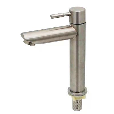 China Metered Single Hole Basin Sink Faucet Longteng Countertop Single Hole Cold Water Taps Stainless Steel Wire Drawing Faucets Which for sale