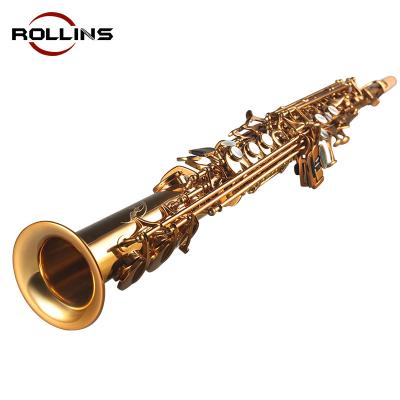 China Modern Saxophone High Grade Phosphor Copper Body Gold Lacquer Keys Upright Soprano Saxophone RSS-9901 for sale