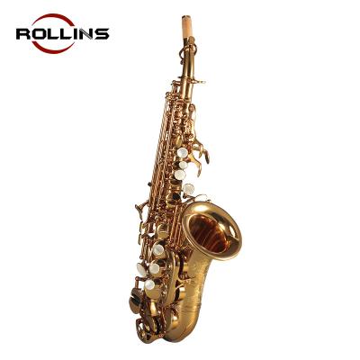 China Copper Material Popular Grade Curved Gold Lacquer By Electrophoresis Coating Soprano Saxophone KSSL-A1 for sale