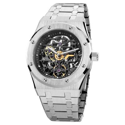 China Mens Luxury Waterproof Skeleton Vintage Stainless Steel Automatic Date Men's Sport 5ATM Mechanical Watch for sale