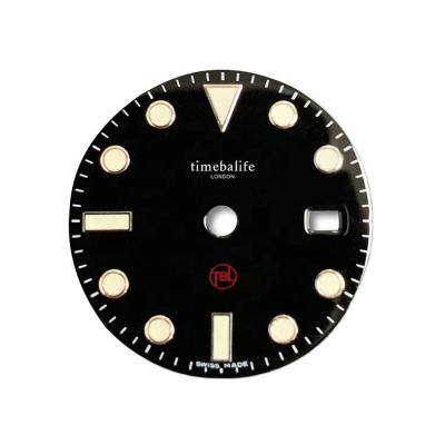 China Custom Day/Date Luminous Black Enamel Face With Super Luminous Filled Indexes Watch Dial Parts for sale