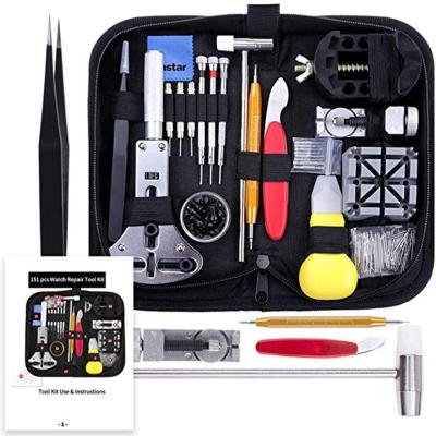 China Professional Watch Repair Tool 151Pcs Black Backless Watch Tweezers Cover Remove Portable Tools Kit Strap Watch Repair Set for sale