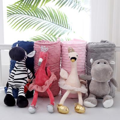 China PORTABLE Pink Flamingo Hippo Gray Dark Blue Zebra Swan Cute Newborn Baby Blanket With Toy for sale