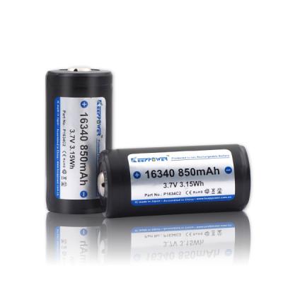 China Toys High Capacity 16340 3.7v 850mah Keeppower Protected Li-ion Battery P1634C2 for sale