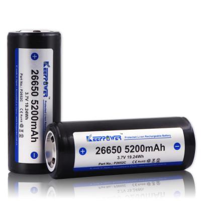 China Consumer Electronics KeepPower 26650 3.7V 5200mAh High Capacity Li Ion Rechargeable 26650 Battery For Convoy L6 Flashlight for sale