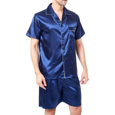 China 2021 Summer high quality men's QUICK DRY silk satin sleepwear, short sleeve and short woven pajamas, 2 pieces solid satin pajama set for sale