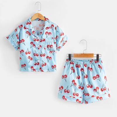 China Hot Spring Comfortable Soft Printed Children's Cartoon Silk Pjama Girls Kids Pajamas Satin Shorts Pajamas Set Children Clothing Pj Sets 2022 for sale