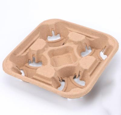 China 4 Compartment Cavity Pack Carrier Biodegradable Disposable Molded Coffee Pulp Cup Tray Holder for sale