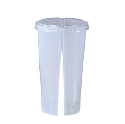 China Twins 24oz Disposable Eco-Friendly Plastic Cups For Juice With Lids 700ml PP Split Plastic Twins Cups With Lids for sale