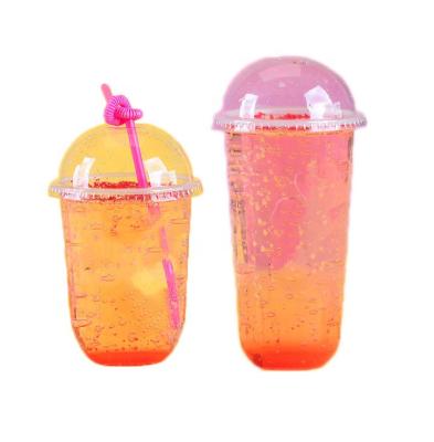 China Custom 500ml 700ml 1000ml Single Wall Disposable Transparent PET PP Boba Juice Smoothie Bubble Tea U Shape Plastic Cup With Lid Straw for sale