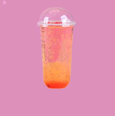 China PET 500ml 600ml 700ml 1000ml Single Wall Transparent Clear PP Juice Bubble Tea U Shape Plastic Disposable Milkshake Cups With Flat Dome Lid for sale