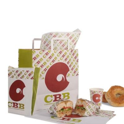 China Recyclable Custom Food Grade Donuts Bread Coffee Paper Packaging Sandwich Bag With Paper Handle for sale