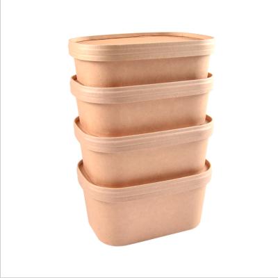 China Wholesale Custom Recyclable 500ml 650ml 750ml 1000ml Packaging Paper Rectangle Disposable Salad Bowl for sale