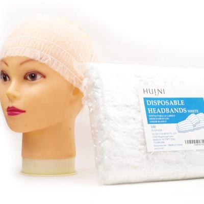 China Sporty Disposable PP Nonwoven Headband For Massage SPA White Disposable Elastic Headbands for sale