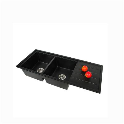 China Without Faucet Kitchen Granite Kitchen Sink With Storage Board Solid Outdoor Double Bowl Kitchen Sink for sale