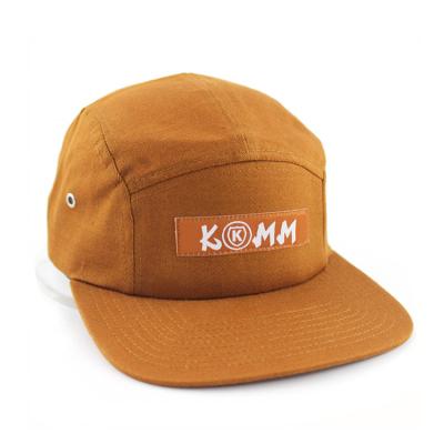 China JOINT Factory Patch Design 5 Panel Hat Wholesale Brown 5 Panel Custom Leather Camp Hat For Women Men for sale