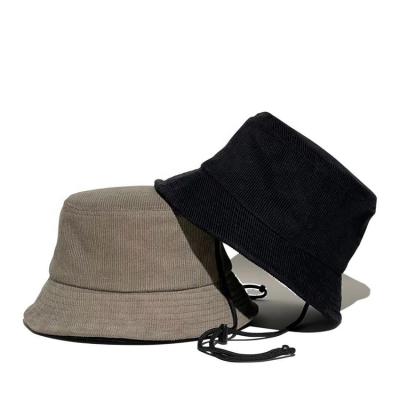 China Wholesale One Character Side Using White Logo Bucket Hat With String Simple Custom Corduroy Cotton Fishing Hat for sale