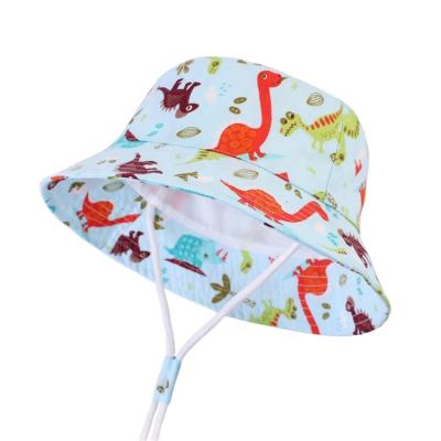 China Children Animal Character Toddler Dinosaur Bucket Hat Sun Protection Printing Bucket Hat With Chin Strap for sale