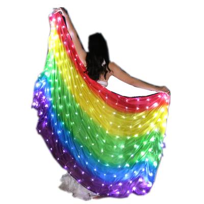 China WINGS Stage Performance Prop 100% Rainbow Colored Belly Dance Silk Costume Props 200 Pieces Rectangle Lights Veil LED Veil for sale