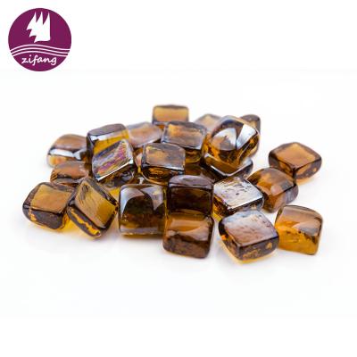 China Chinese High Quality Iridescent Fire Stocked Pit Glass Cubes Fire Rocks For Fire Pit And Fireplace for sale