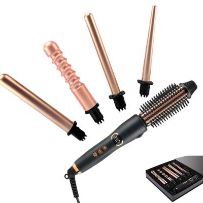 China New Ceramic 5 in 1 Ceramic Hair Curler LCD Display 110-220V Salon Hair Hesitate Curling Iron Wand Set for sale