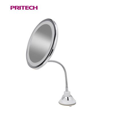 China Portable foldable is very convenient handheld even in your pocket PRITECH 360 Degree Rotation HD Mirror LED Light Round Bathroom Use Cosmetic Mirror for sale