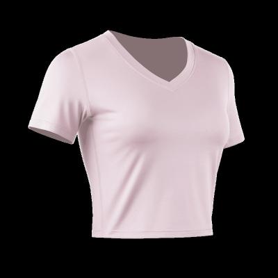 China Breathable Slim Fit Running Top Women's Quick Dry Yoga Clothes Shaping Short Sleeve Fitness Clothes V-Neck Exposed Navel for sale