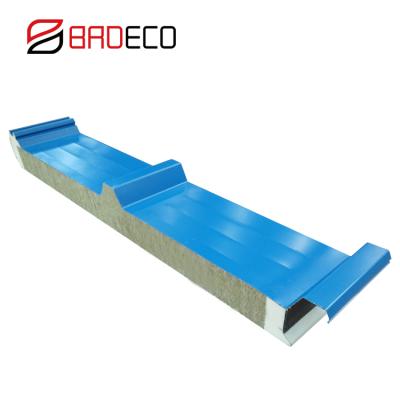 China Metal Buiding 100mmthickness Rock Wool Sandwich Roof Panel for sale