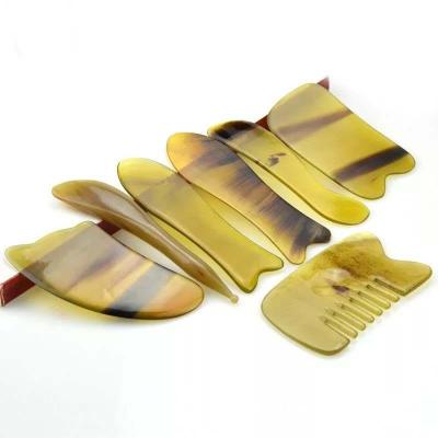 China Body Factory wholesale Yellow buffalo horn gua sha board thin legs back whole body universal scraping piece health care massage board for sale