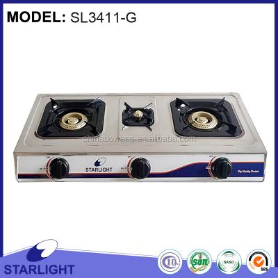 China Gold Stainless Steel Gas Cooker 3 Burner-Table 3 Honeycomb Burner Stainless Steel Gas Cooker (SL3411-G) for sale