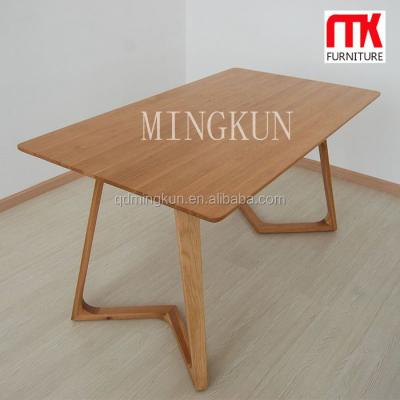 China Simple Style Oak Wood Solid Wood Dining Table With V Shape Legs for sale