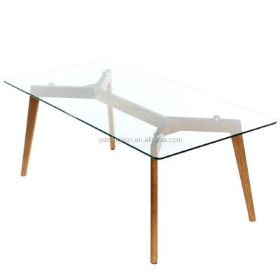 China DINING TABLE coffee table with glass top and oak legs for sale