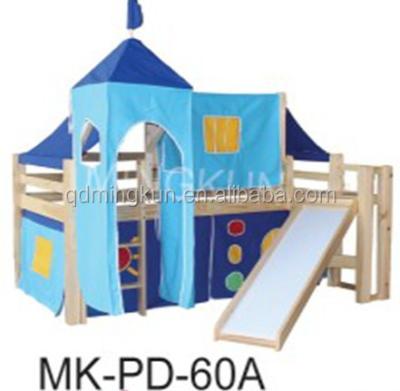 China Pine Wood Wooden Castle Bed Kids Bed With Slide And Tent for sale