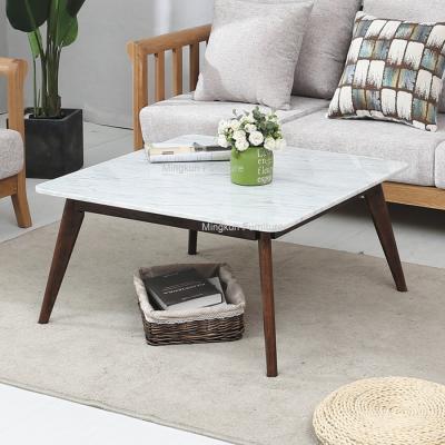 China Mid Century Modern SOLID MARBLE COFFEE TABLE in Solid Wood with Oak Wood Legs for sale