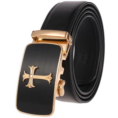 China High Quality Men's Wide Belts Cowhide Genuine Leather Automatic Buckle Men's Black Belt Belts for sale