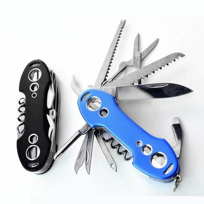 China Optional Outdoor Survival Camping Fishing Hiking Pocket Knife 11 Functions Key Screwdriver Folding Swiss Chain Military Knife for sale