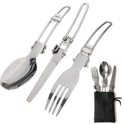 China Sustainable Stainless Steel Camping Knife Fork Spoon Foldable Outdoor Dinnerware Set For Camping Outdoor Cooking Hike for sale