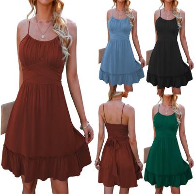 China 2022 Summer New Foreign Trade Lady Breast Ruffle Strap Slim Wrapped Dress Foreign Trade Women's Breathable Clothing for sale